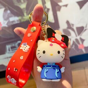Sanrio Hello Kitty Silicone Keychain, Cute PVC Keyring - red blue